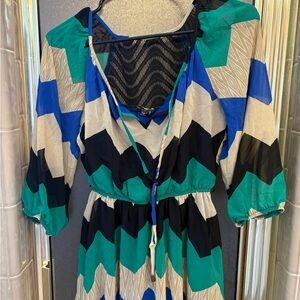 Sequin Hearts Blue and Green Chevron Dress